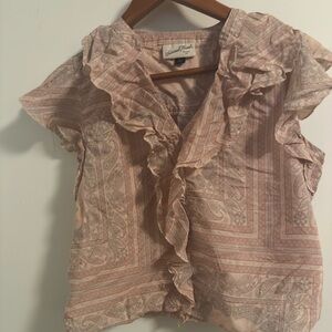 Daniel Rainn Paisley Ruffle Blouse in Pink and Cream